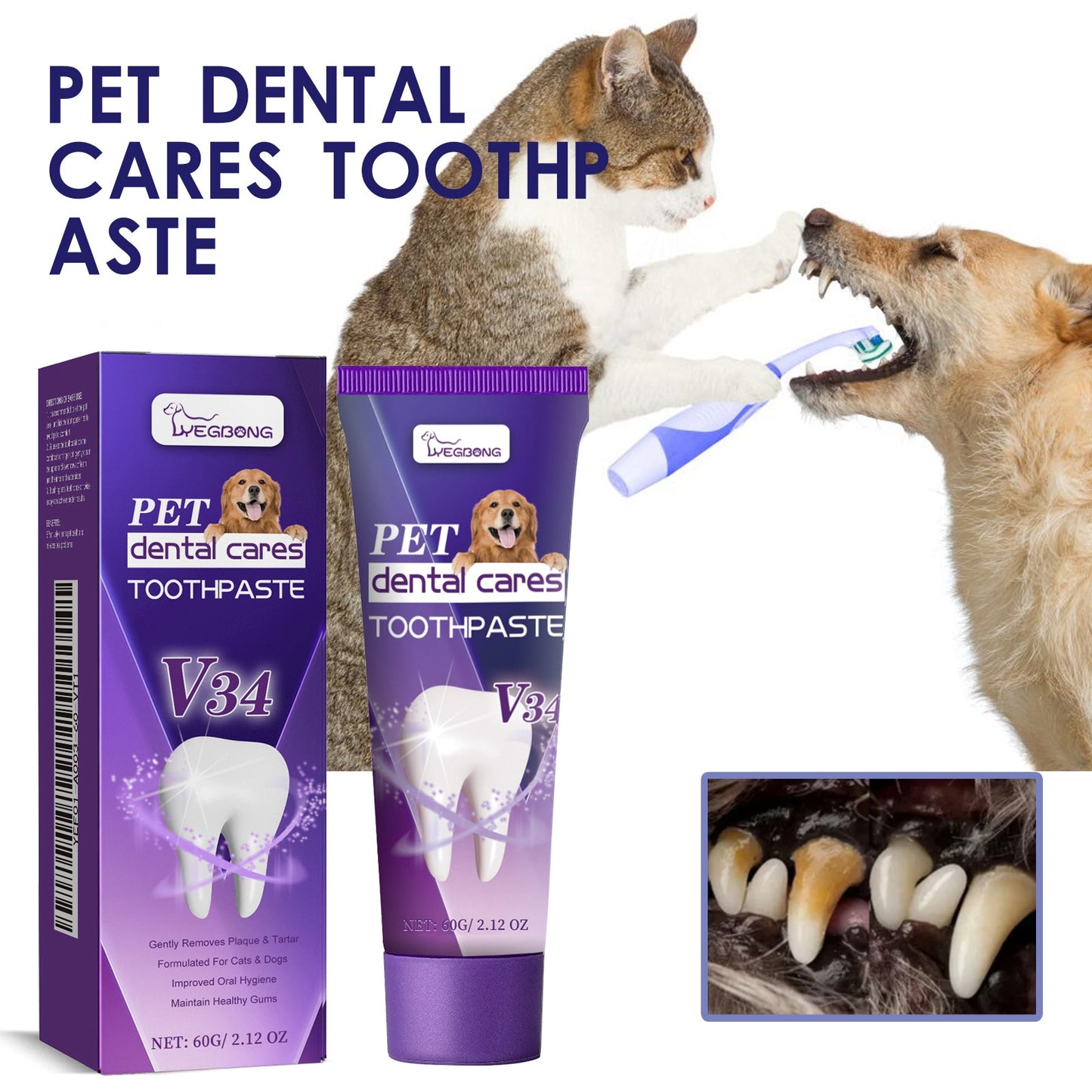 Yegbong Pet V34 Toothpaste, Pet Clean Bad Breath Tartar Care Gum Care Toothpaste eprolo
