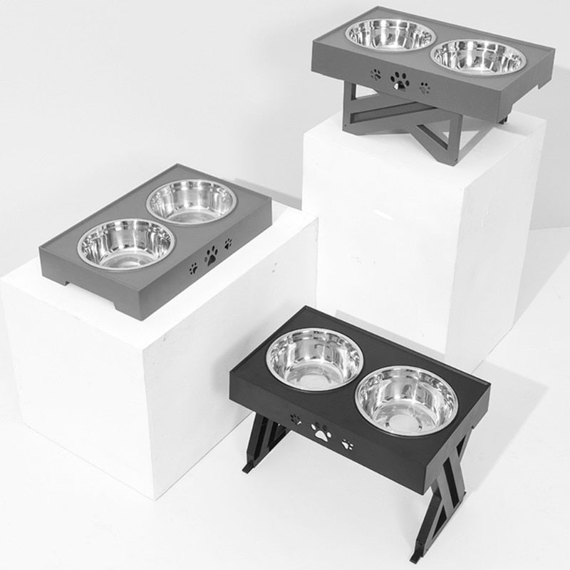 Anti-Slip Elevated Double Dog Bowls Stainless Steel Water Food Container Adjustable Height Pet Feeding Dish Feeder eprolo