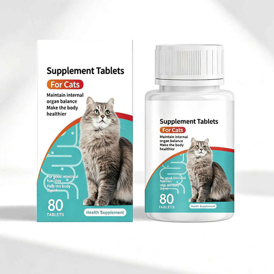 Cat Probiotic Supplement Tablets - Digestive & Gut Health Support with Vitamin B2 & Selenium, Immune, Skin & Vision Care, 80 Tablets