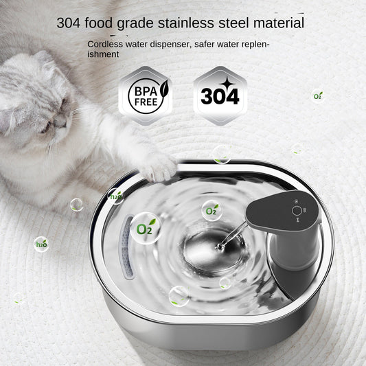 Stainless Steel Cat Water Dispenser Wireless Intelligent Automatic Circulating Water Machine Pet Smart Battery-Powered Feeder eprolo