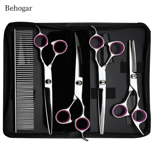 Behogar 5pcs Pet Dog Grooming Hair Comb Thinning Scissors Shears Straight Curved Animals Cutting Scissors Tool Kit w/Storage Bag