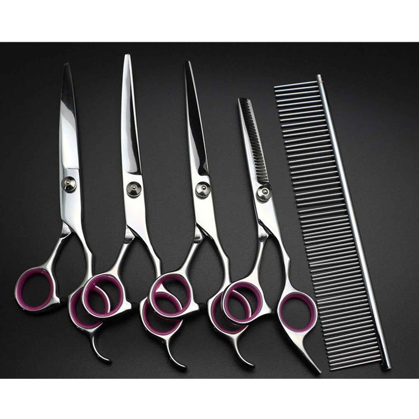 Behogar 5pcs Pet Dog Grooming Hair Comb Thinning Scissors Shears Straight Curved Animals Cutting Scissors Tool Kit w/Storage Bag
