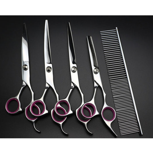 Behogar 5pcs Pet Dog Grooming Hair Comb Thinning Scissors Shears Straight Curved Animals Cutting Scissors Tool Kit w/Storage Bag