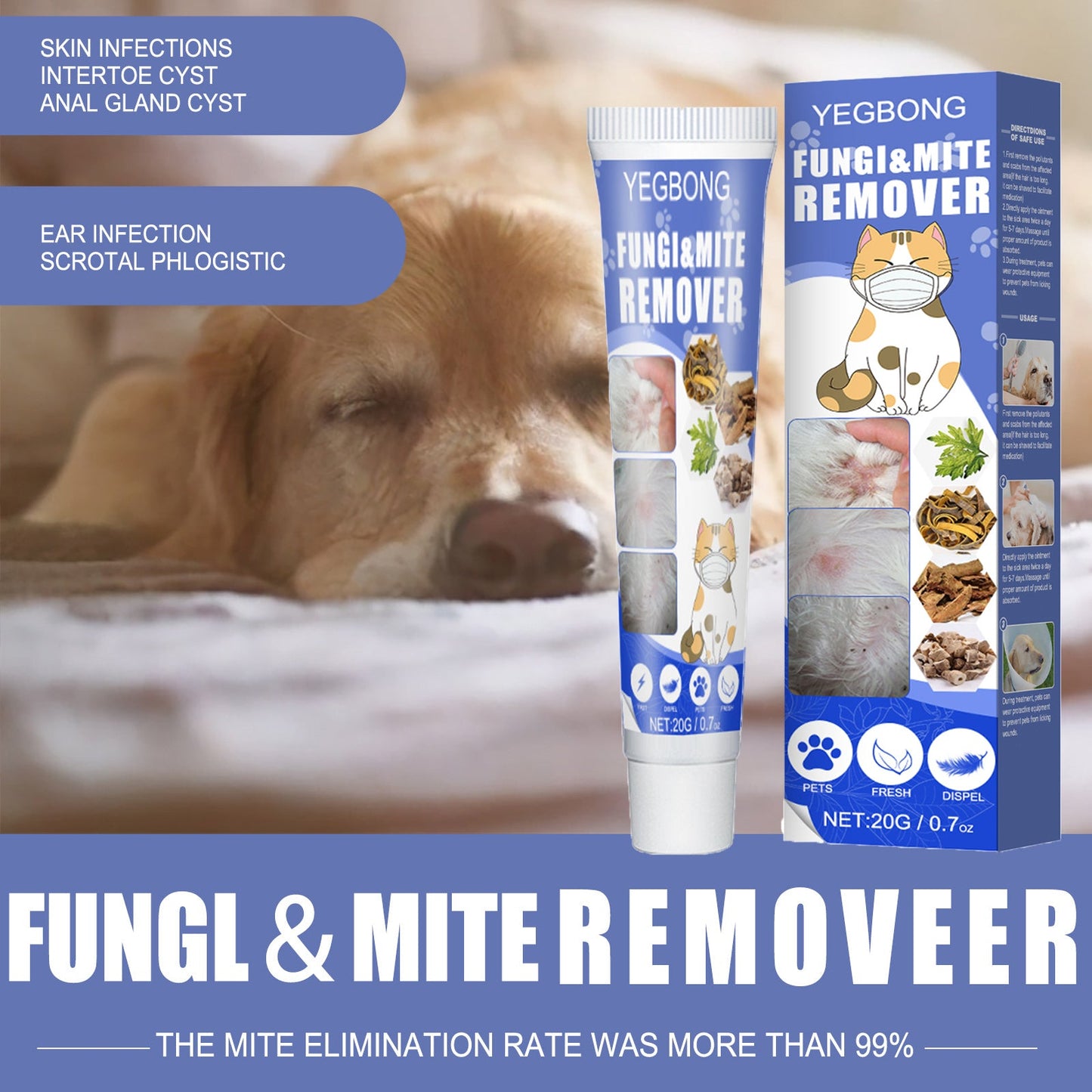 Pet Mite Relief Cream For Pet Dogs And Cats Skin Itching And Mite Removal Topical Care Cream eprolo