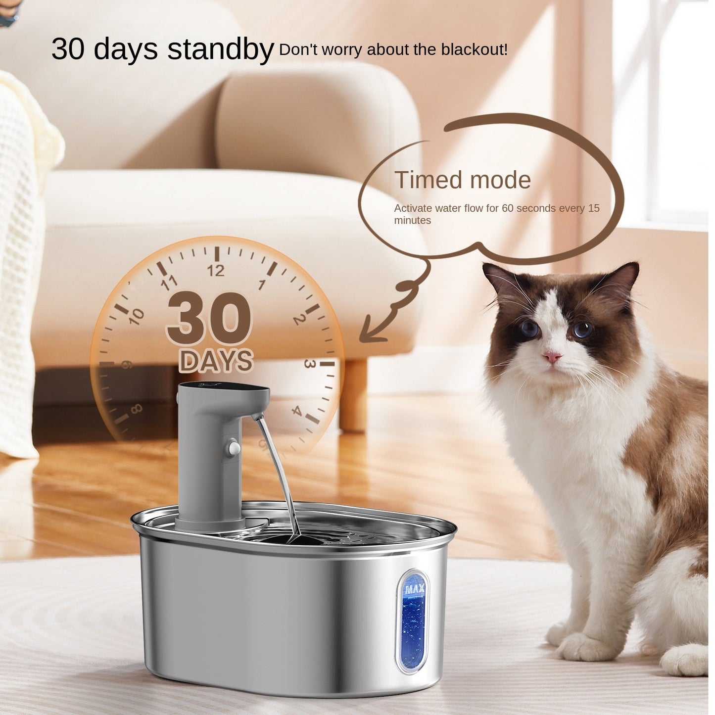 Stainless Steel Cat Water Dispenser Wireless Intelligent Automatic Circulating Water Machine Pet Smart Battery-Powered Feeder eprolo