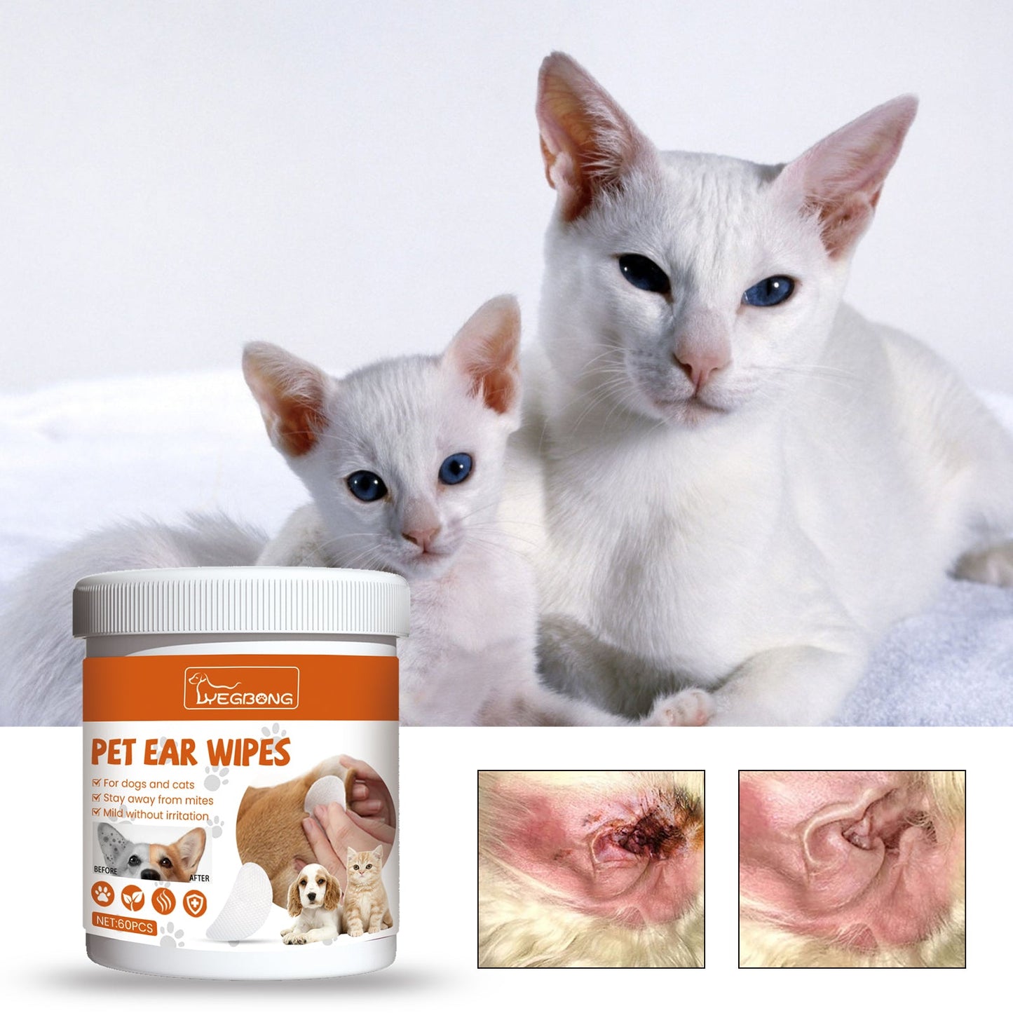 Yegbong Pet Ear Wipes, Pet Ear Cleaning Deodorizing Removing Mite And Earwax Cleaning Wipes eprolo