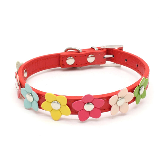 PU Pet Collar Colorful Flower Dog Belt A Row Of Small Flower Dog Collar Pet Supplies Dog Chain eprolo