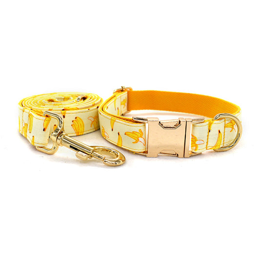 Yellow Banana Dog Traction Rope Pet Collar Pet Supplies Can Be Engraved With Gold Metal Buckle 1.5m Rope eprolo