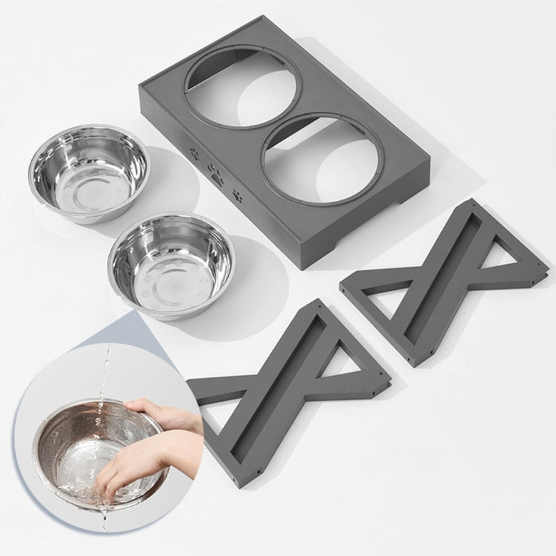 Anti-Slip Elevated Double Dog Bowls Stainless Steel Water Food Container Adjustable Height Pet Feeding Dish Feeder eprolo