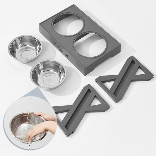 Anti-Slip Elevated Double Dog Bowls Stainless Steel Water Food Container Adjustable Height Pet Feeding Dish Feeder eprolo