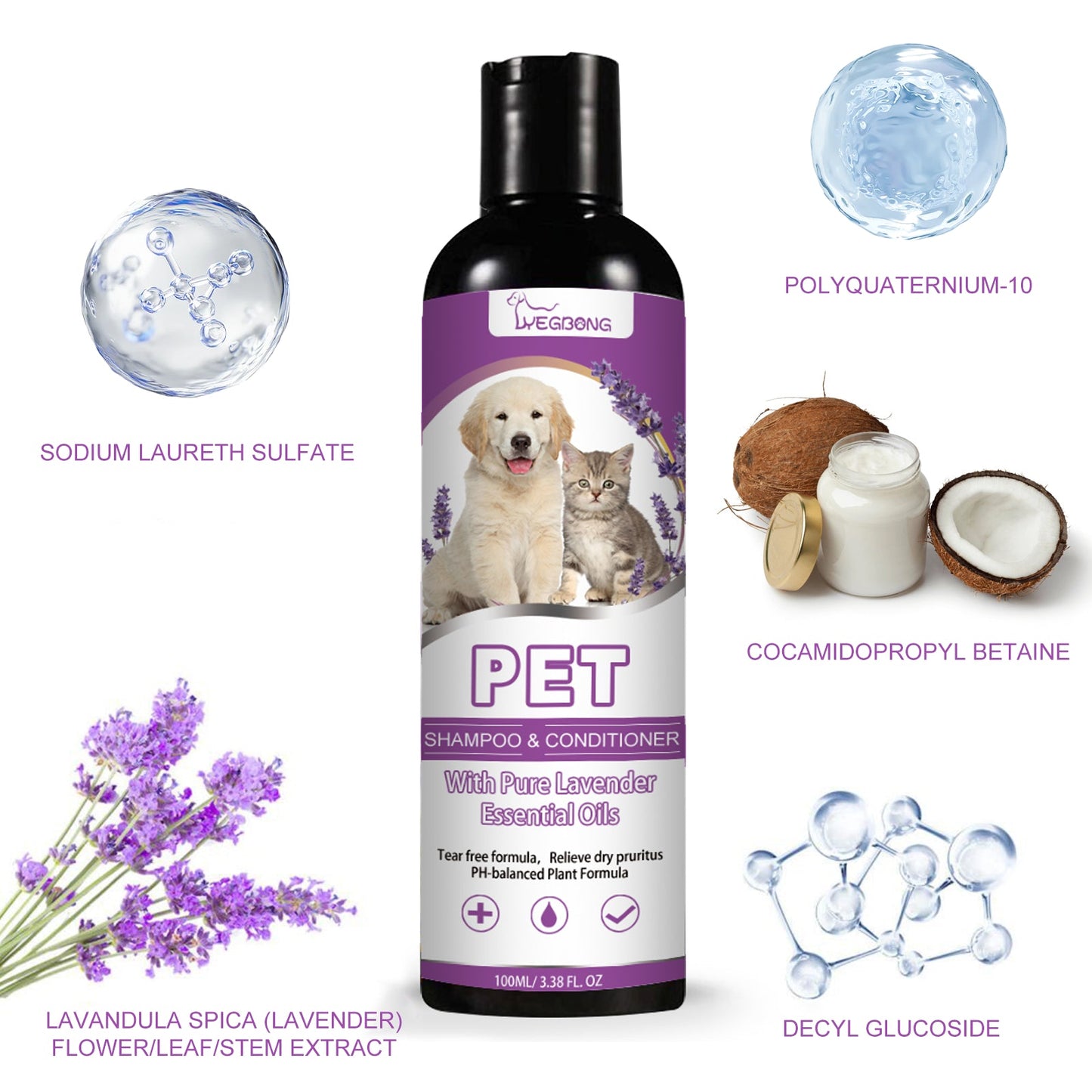 Pet Shampoo, Pet Bath Relieves Skin Itchy, Hair Smooth Non-Knotting Shampoo eprolo