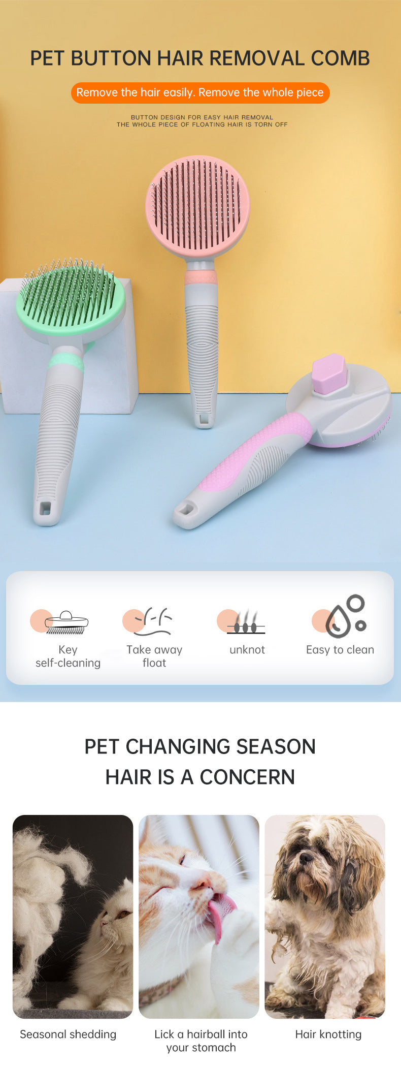 Pet Grooming Brush Self Cleaning Automatically Dog Cat Slicker Brush Remove Dog Hairs Pet Comb eprolo
