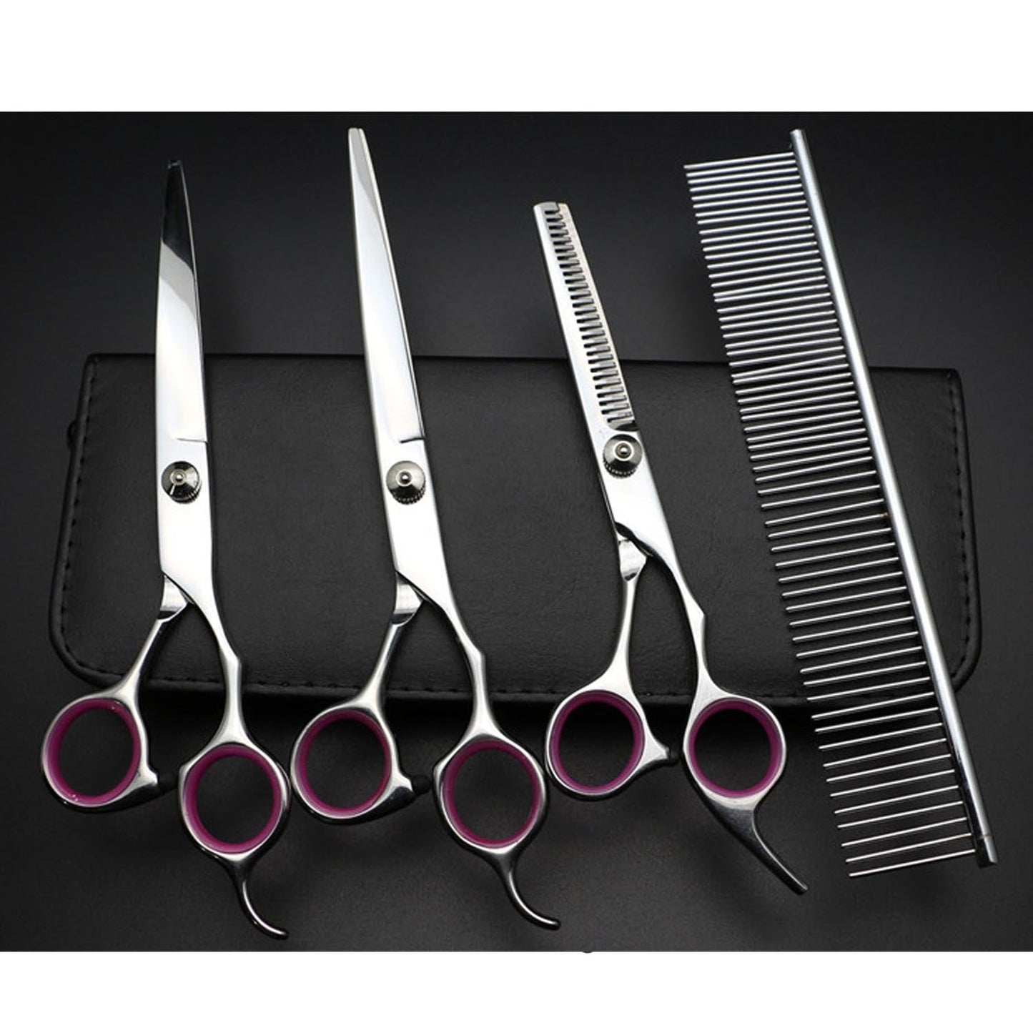 Behogar 5pcs Pet Dog Grooming Hair Comb Thinning Scissors Shears Straight Curved Animals Cutting Scissors Tool Kit w/Storage Bag