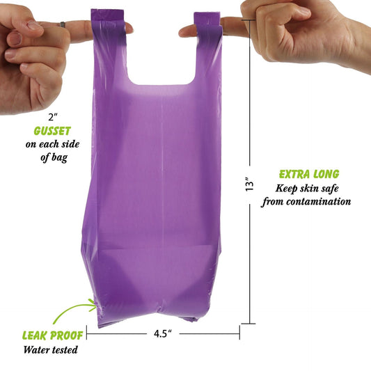 Biodegradable purple pet vest bag with roll up pet garbage bag and fecal collection bag eprolo