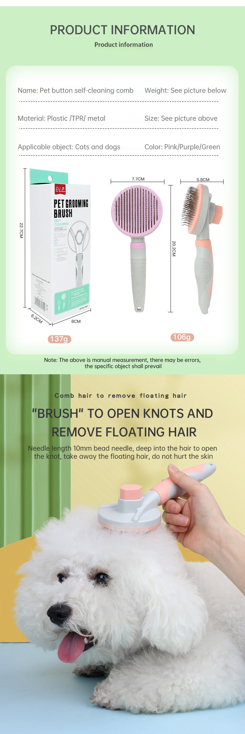 Pet Grooming Brush Self Cleaning Automatically Dog Cat Slicker Brush Remove Dog Hairs Pet Comb eprolo