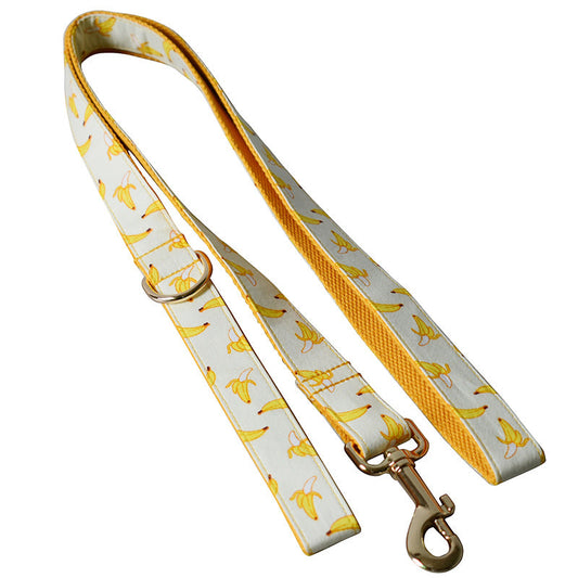 Yellow Banana Dog Traction Rope Pet Collar Pet Supplies Can Be Engraved With Gold Metal Buckle 1.5m Rope eprolo