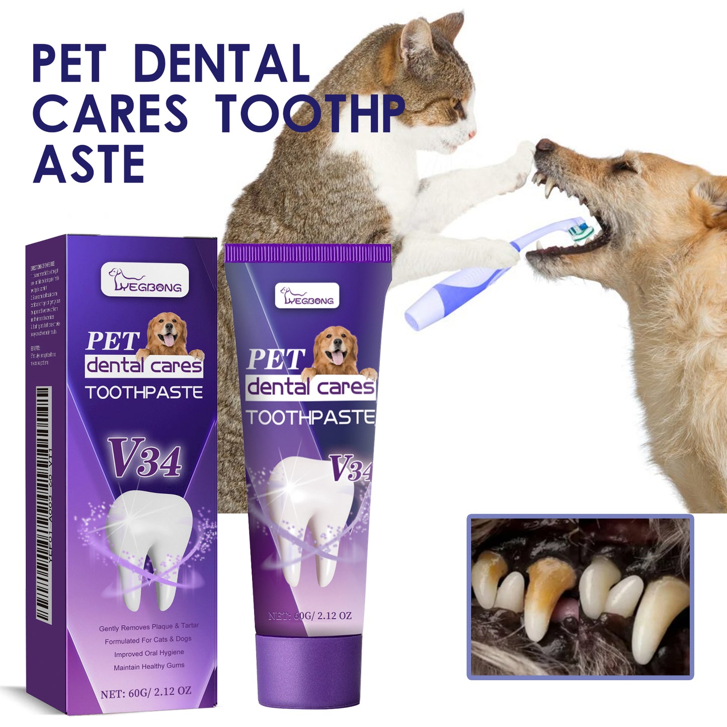 Yegbong Pet V34 Toothpaste, Pet Clean Bad Breath Tartar Care Gum Care Toothpaste