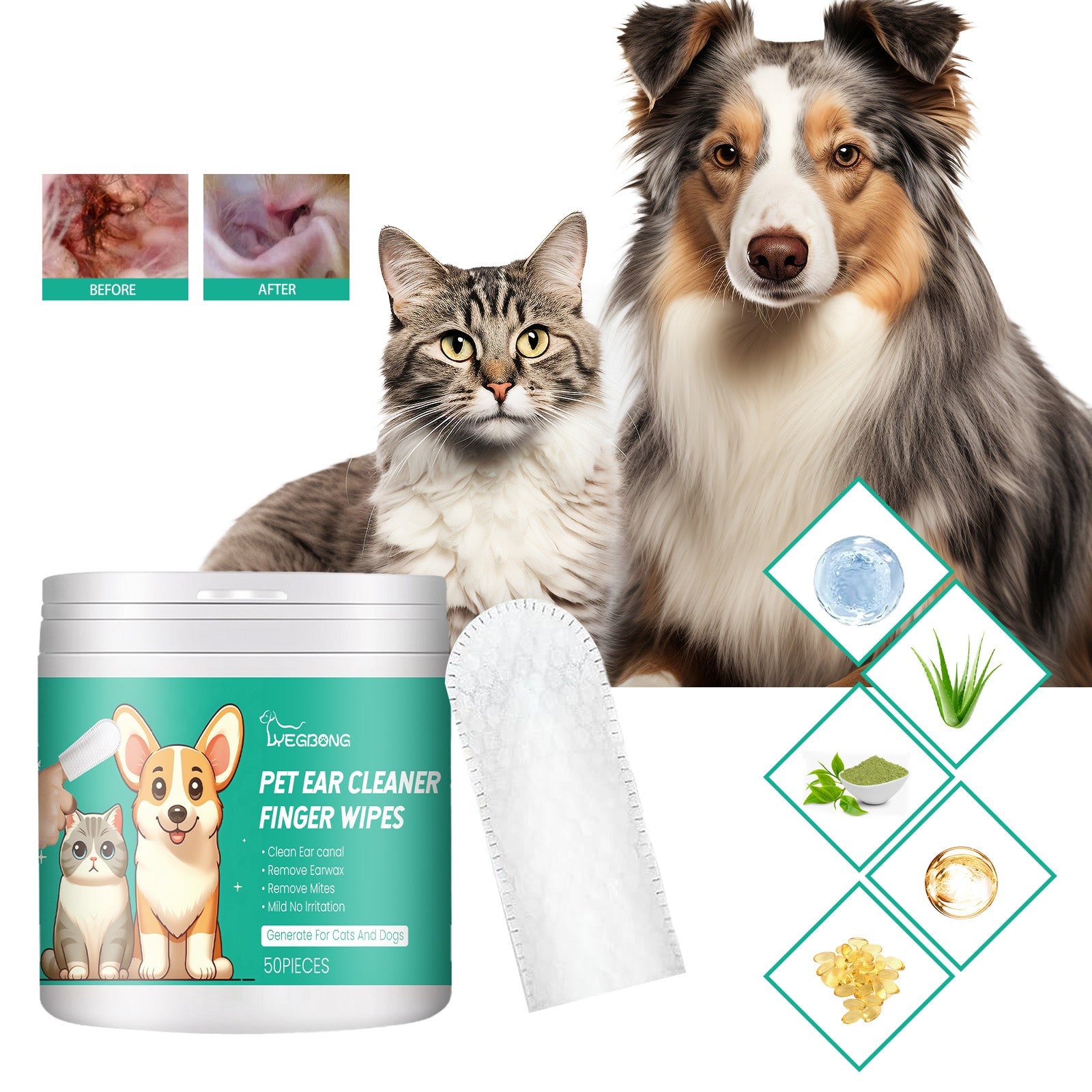 Pet Ear Cleaner Finger Wipes, Gently Clean Pet Ear Mites Ear Dirt Eye Dirt Feet Deodorize To Remove Odor eprolo