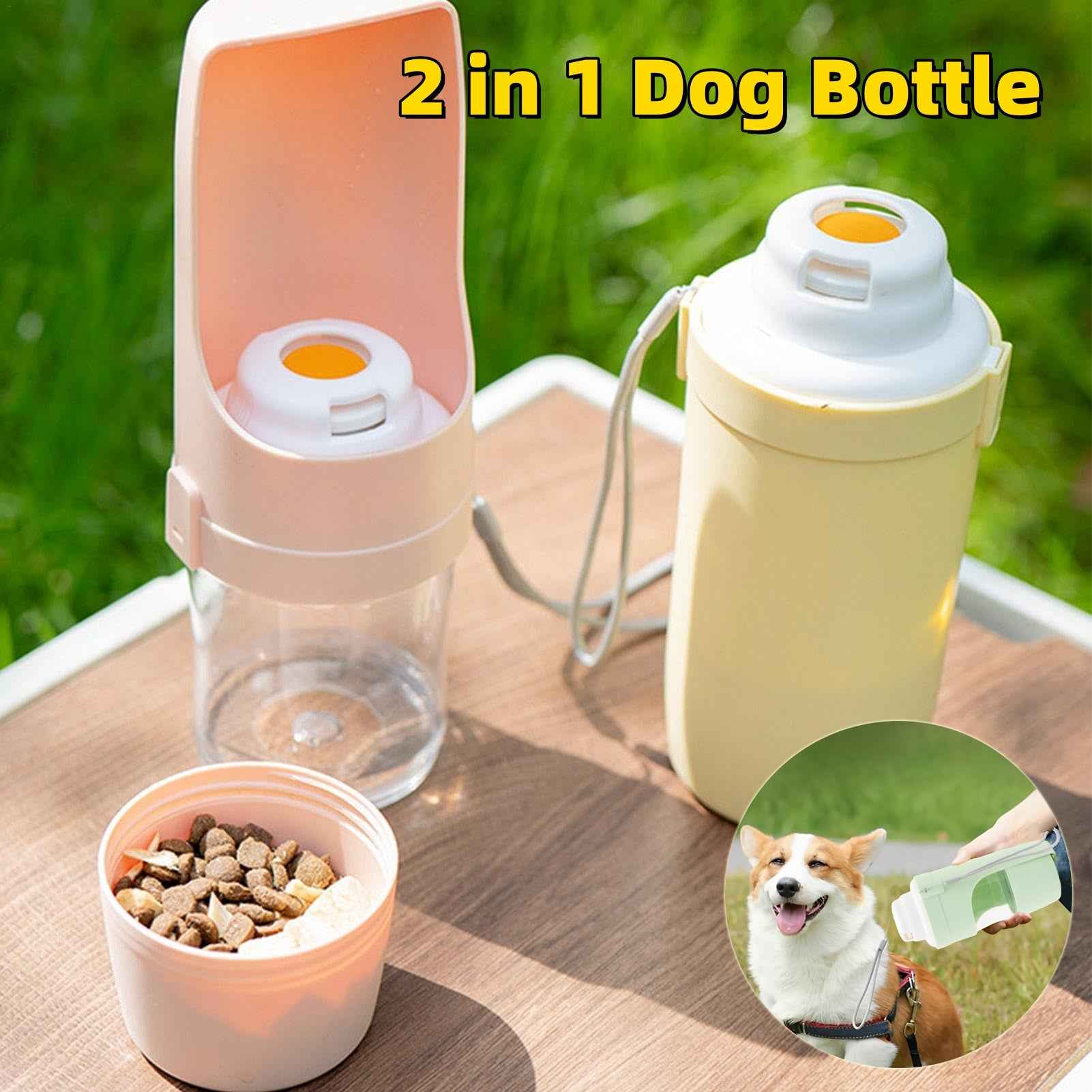 Portable Dog Water Bottle 2-in-1 - Travel Pet Feeder Cup for Outdoor Walking & Hiking
