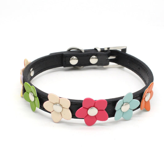 PU Pet Collar Colorful Flower Dog Belt A Row Of Small Flower Dog Collar Pet Supplies Dog Chain eprolo