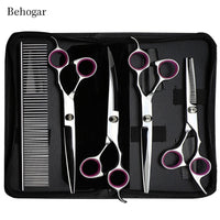 Behogar 5pcs Pet Dog Grooming Hair Comb Thinning Scissors Shears Straight Curved Animals Cutting Scissors Tool Kit w/Storage Bag