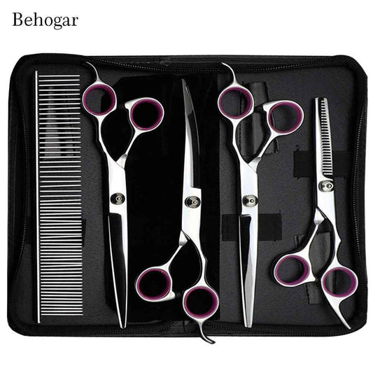 Behogar 5pcs Pet Dog Grooming Hair Comb Thinning Scissors Shears Straight Curved Animals Cutting Scissors Tool Kit w/Storage Bag