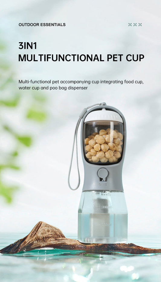 Pet Multifunctional Water Bottle 3 in 1 Portable Pet Water Bottle with Food Container and poop bag eprolo