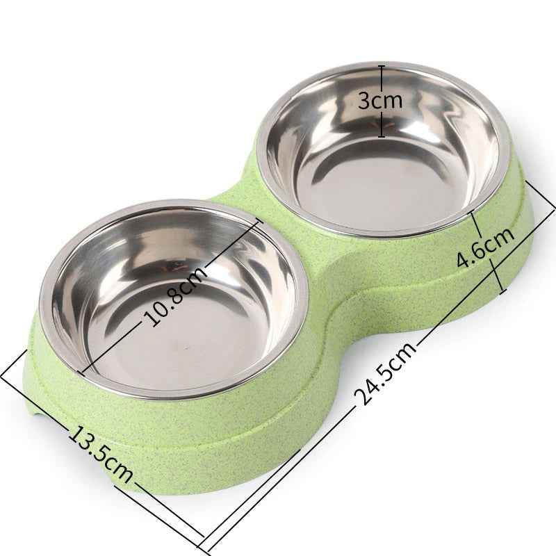 Double Pet Bowls for Food and Water | Stainless Steel Removable Dishes with No-Spill Station for Cats, Puppies, and Small Dogs
