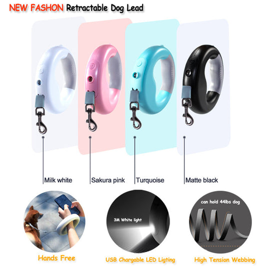 New LED Light Dog Rope Pet Automatic Retractable Leash Ring Luminous Dog Walking Rope Pet Supplies eprolo