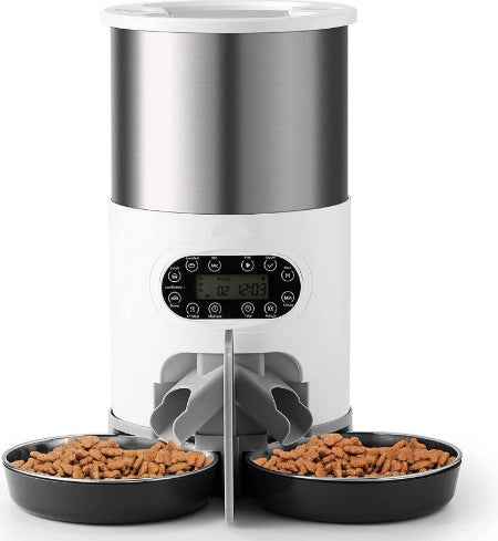 Double Meal Feeder Double Meal Tray Stainless Steel Feeder Automatic Feeder Pet Feeder