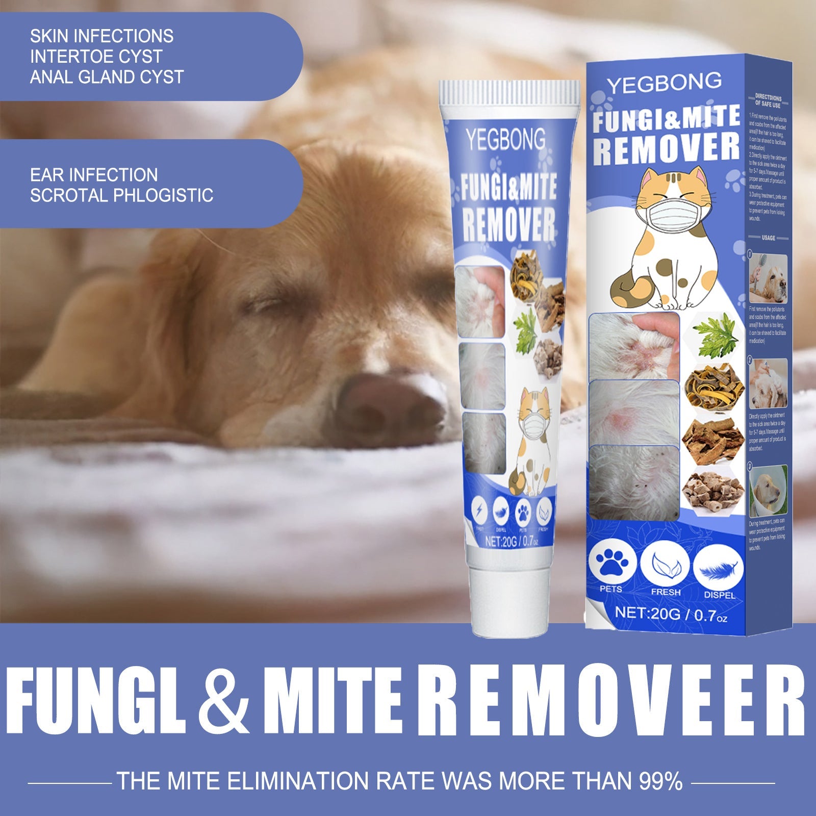 Pet Mite Relief Cream For Pet Dogs And Cats Skin Itching And Mite Removal Topical Care Cream eprolo
