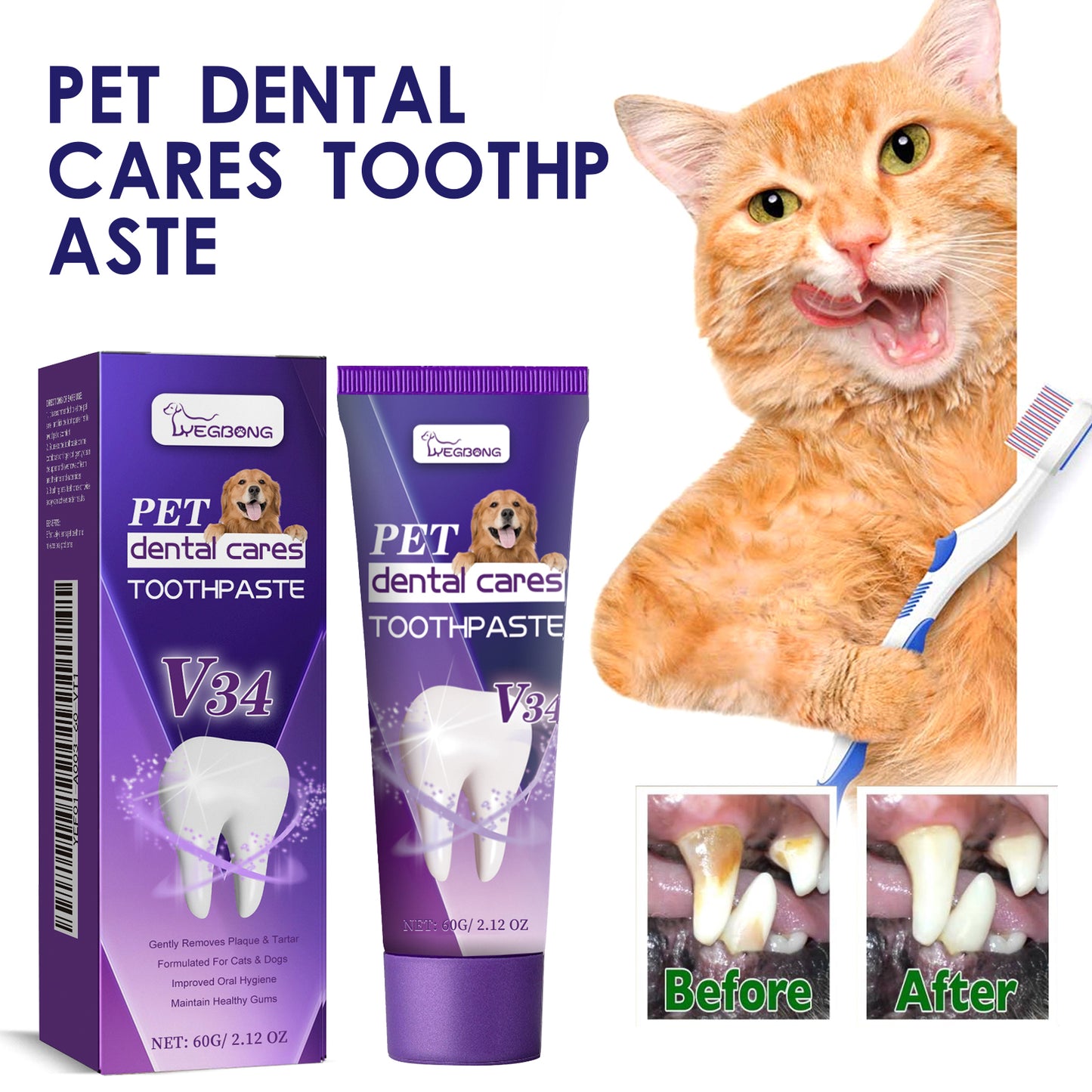 Yegbong Pet V34 Toothpaste, Pet Clean Bad Breath Tartar Care Gum Care Toothpaste