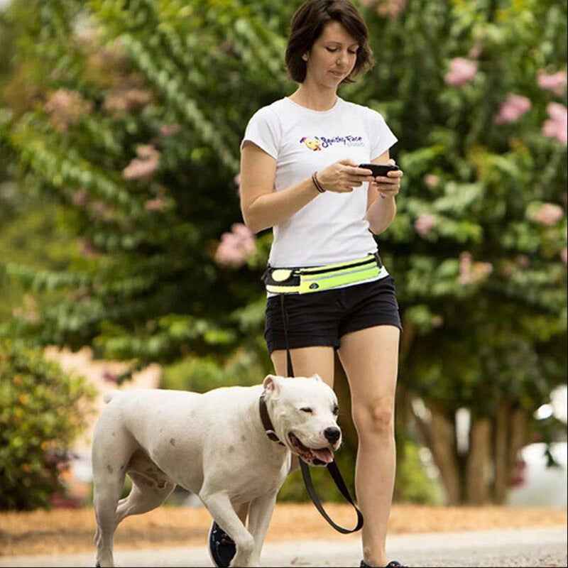 Hands-Free Dog Leash with Shock-Absorbing Bungee | Running & Training Waist Belt with Phone Pocket & Water Bottle Holder for Large Dogs up to 180lbs