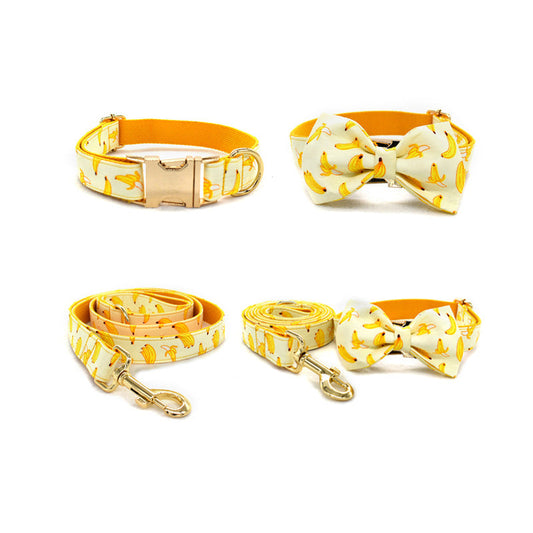 Yellow Banana Dog Traction Rope Pet Collar Pet Supplies Can Be Engraved With Gold Metal Buckle 1.5m Rope eprolo