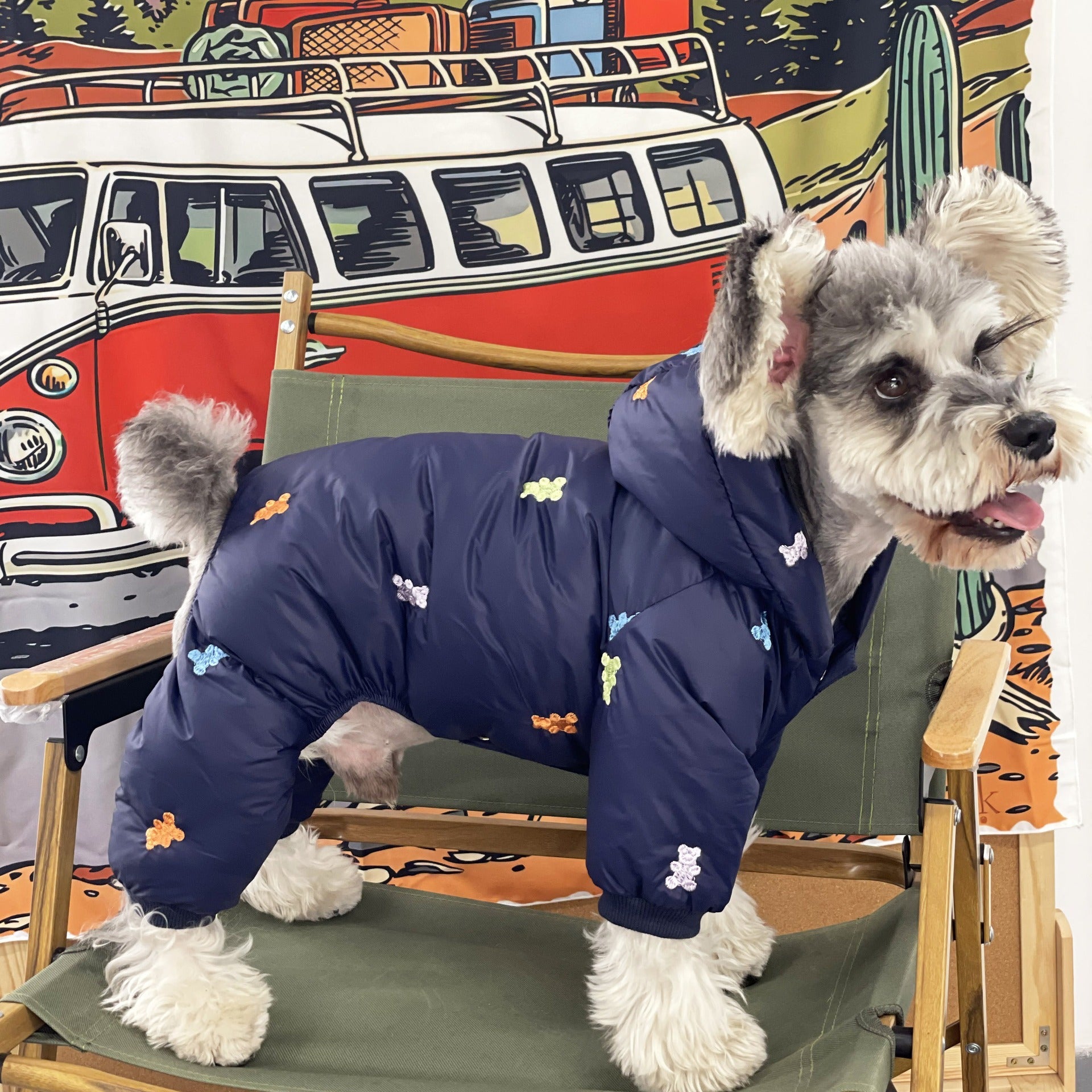 Dog Clothes Thickened In Autumn And Winter Keep Warm Teddy Schnauzer Bomei Bug Bear Hooded Pet Four Legged Down Jacket eprolo