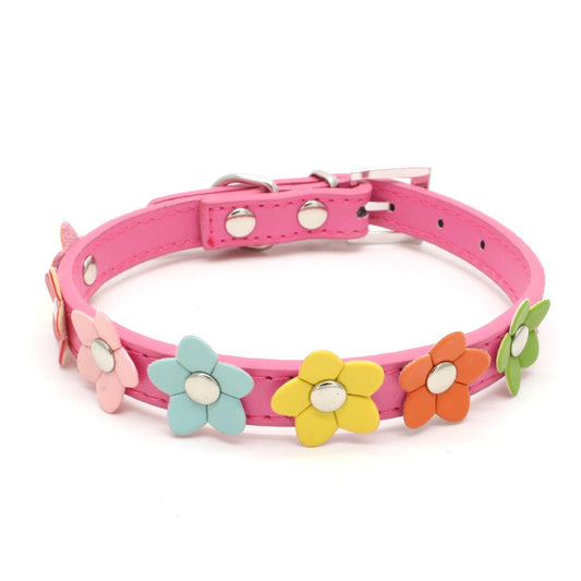 PU Pet Collar Colorful Flower Dog Belt A Row Of Small Flower Dog Collar Pet Supplies Dog Chain eprolo