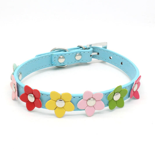 PU Pet Collar Colorful Flower Dog Belt A Row Of Small Flower Dog Collar Pet Supplies Dog Chain eprolo