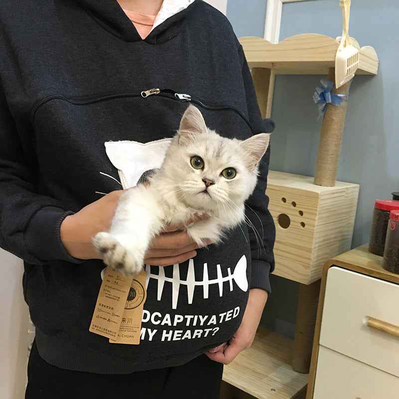 Cat Carrier Hoodie - Portable Pet Clothes for Walking, Cuddling, and Carrying Cats or Dogs