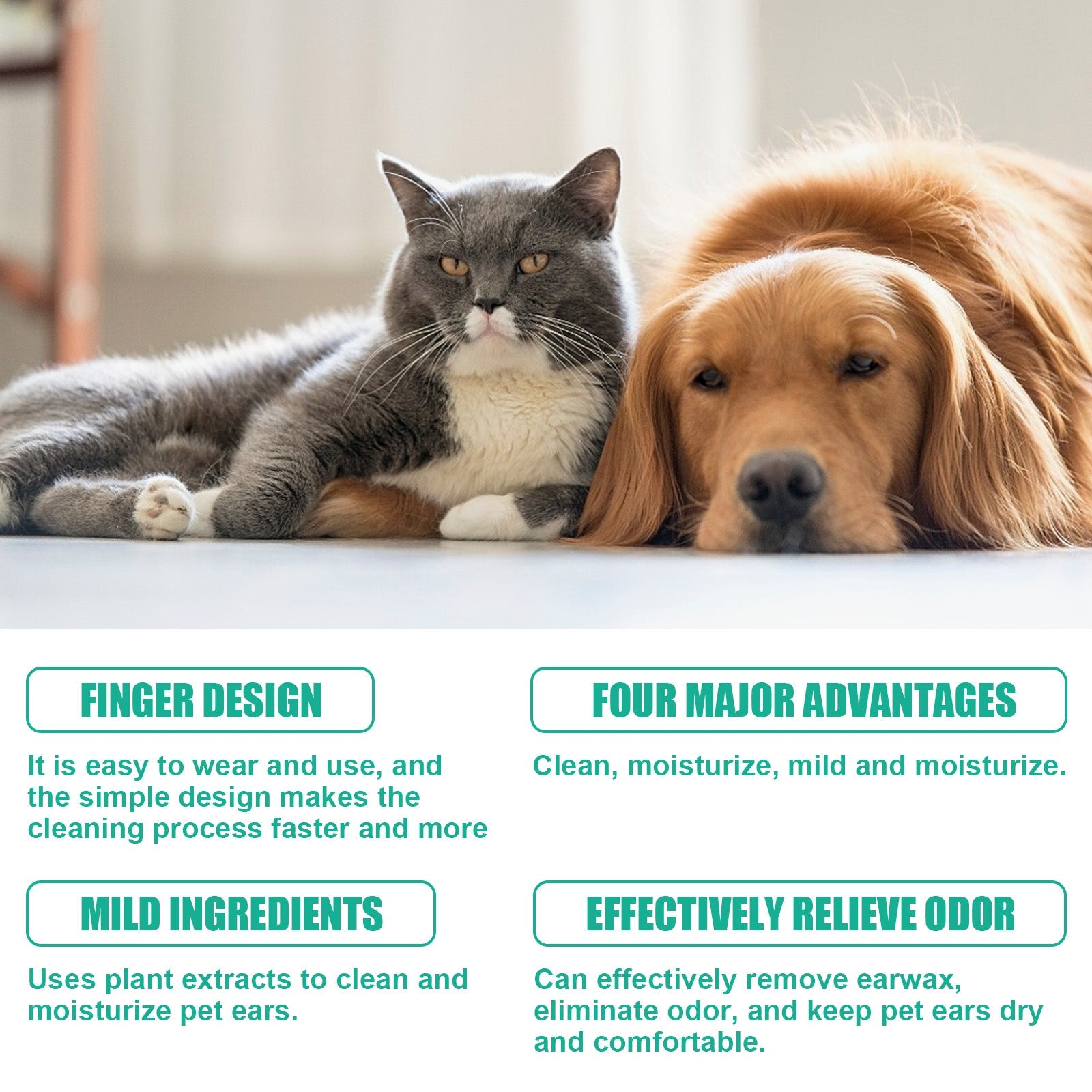 Pet Ear Cleaner Finger Wipes, Gently Clean Pet Ear Mites Ear Dirt Eye Dirt Feet Deodorize To Remove Odor eprolo