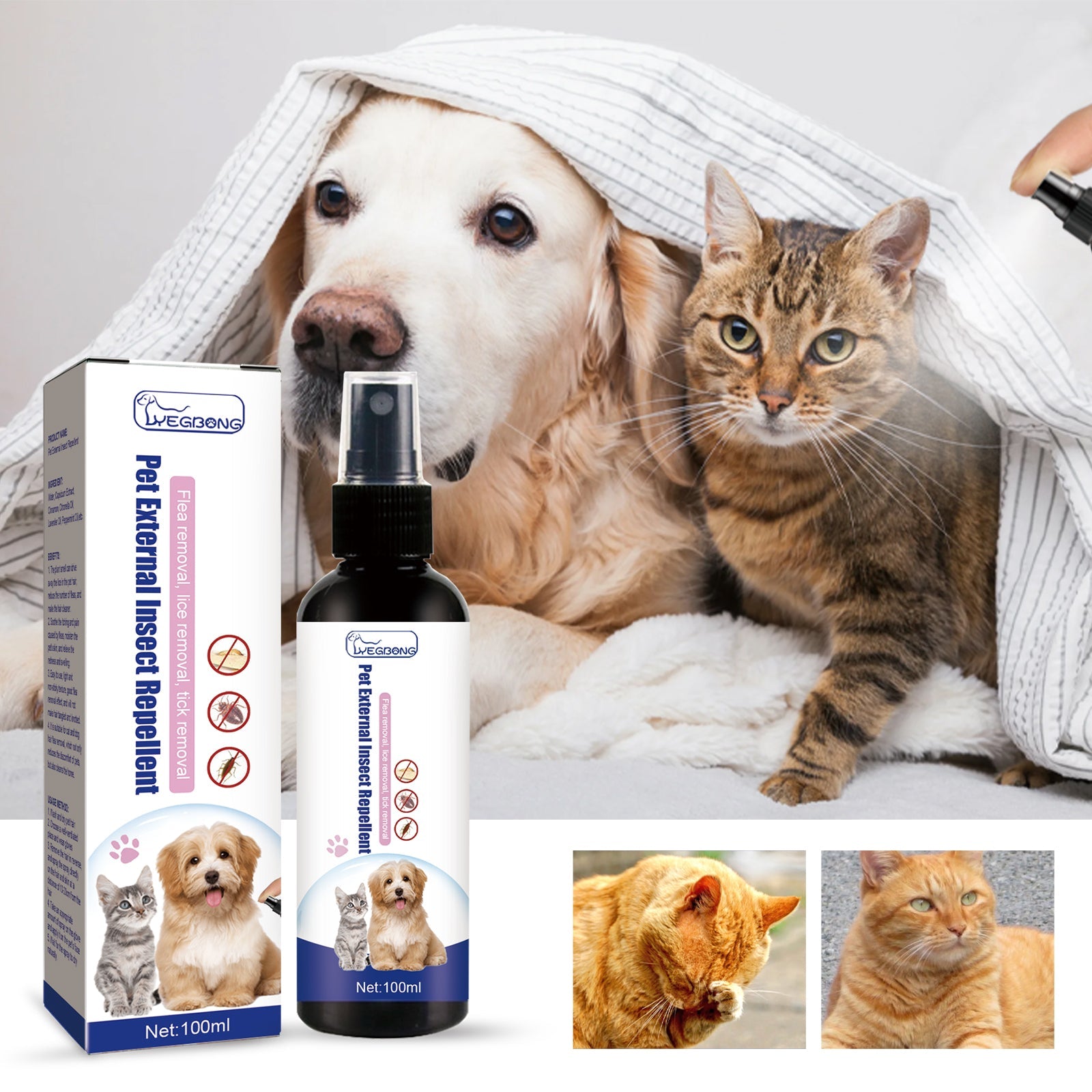 Pet Flea Spray, Cat And Dog Pet Skin Cleansing External Lice Tick Anti-Itch Spray eprolo