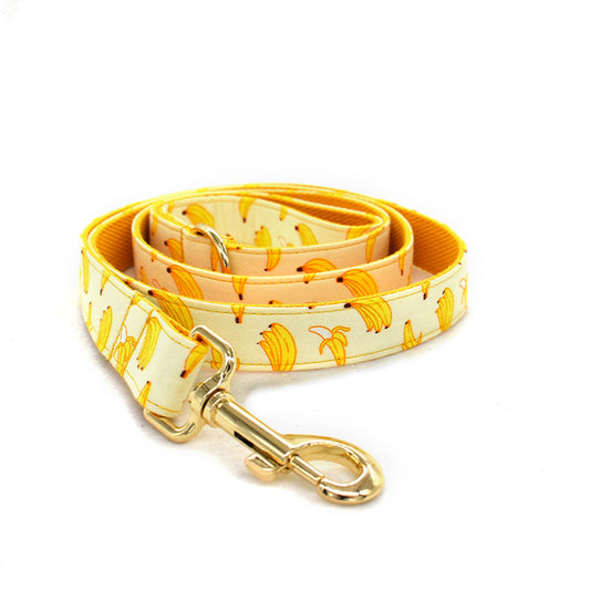 Yellow Banana Dog Traction Rope Pet Collar Pet Supplies Can Be Engraved With Gold Metal Buckle 1.5m Rope eprolo