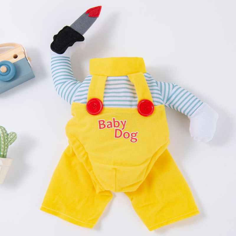 Pet clothes are funny take a knife transform into a pet dog Halloween pet