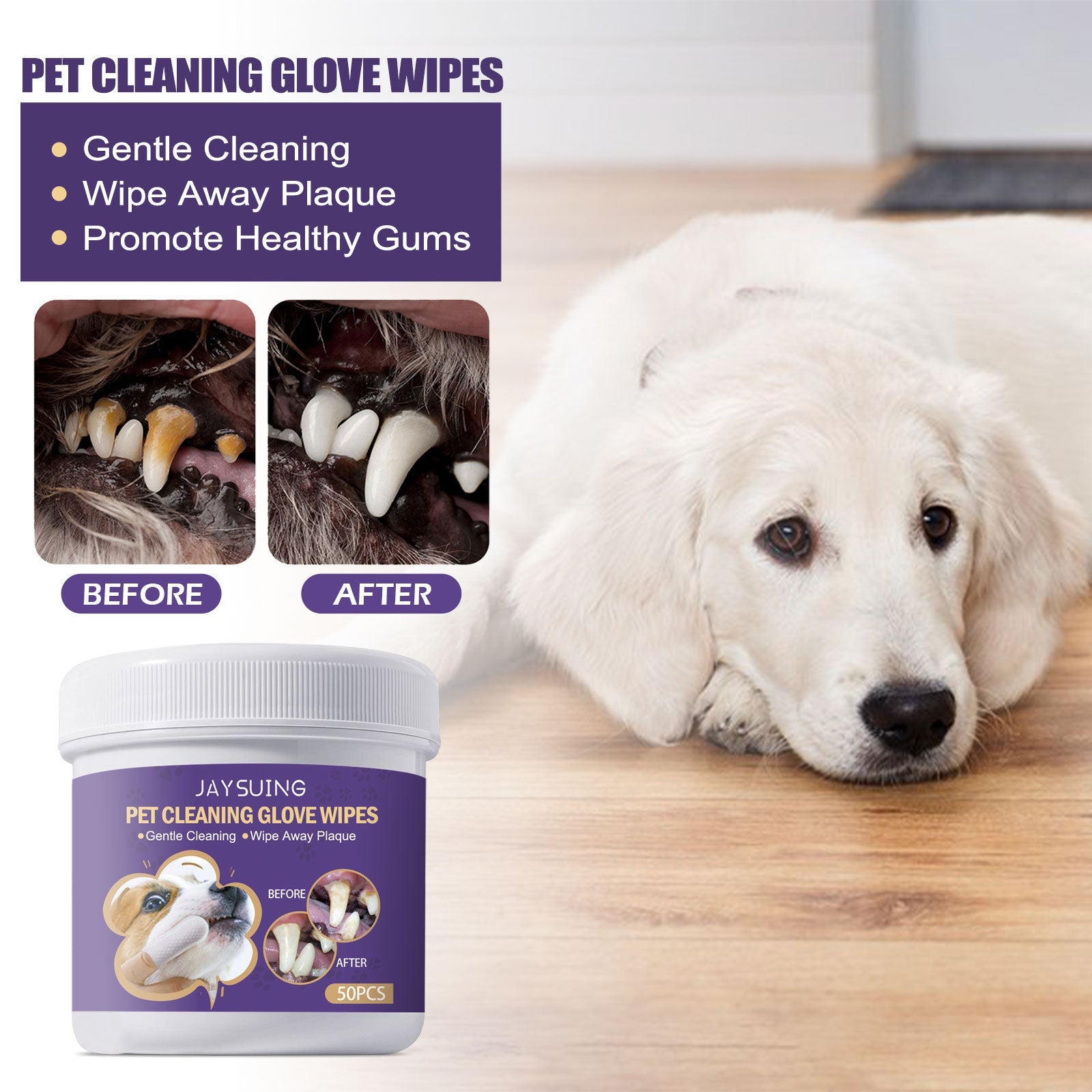 JAYSUING Pet Cleaning Glove Wipes, Pet Gum Care Gently Clean Dental Tartar Odor eprolo