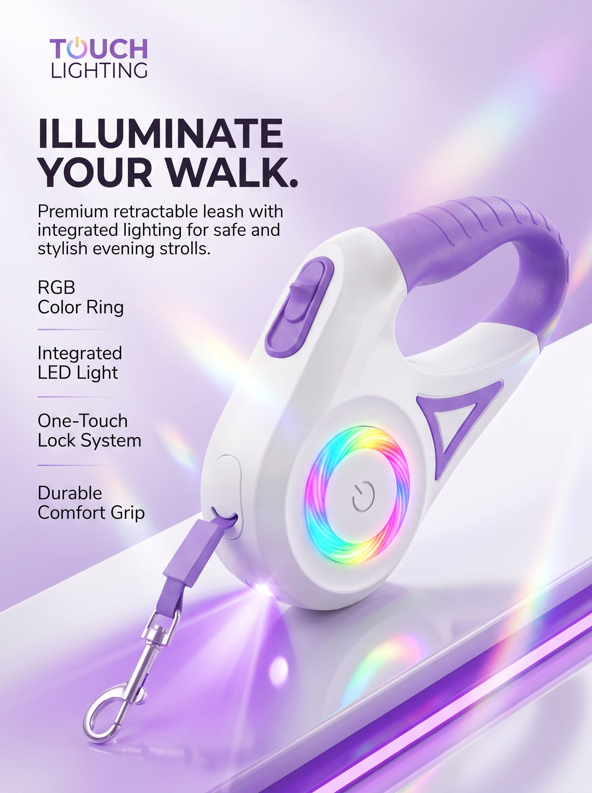 LED Retractable Dog Leash with Night Light – 3M/5M Pet Walking Lead for Cats & Small/Medium/Large Dogs