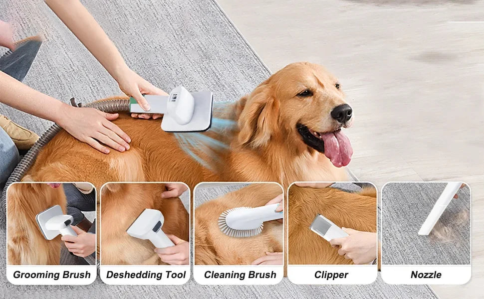 7 in 1 Pet Grooming Vacuum Kit Dog Grooming Clippers Pet Hair Remover with Power Large Suction & Low Noise Pet Hair Kits eprolo