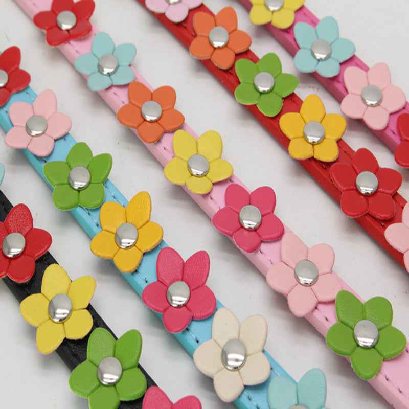 PU Pet Collar Colorful Flower Dog Belt A Row Of Small Flower Dog Collar Pet Supplies Dog Chain