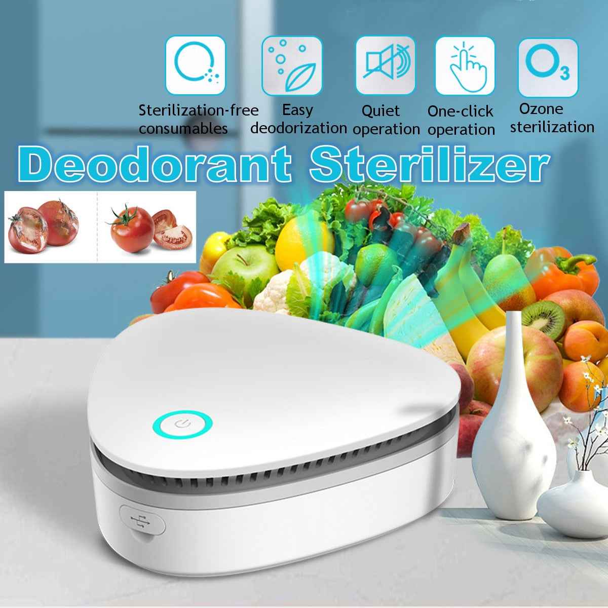 USB Portable Mini Ozone Air Purifier Fresh Deodorant Sterilizer Eliminator  for Car Refrigerator Closets Pet Car