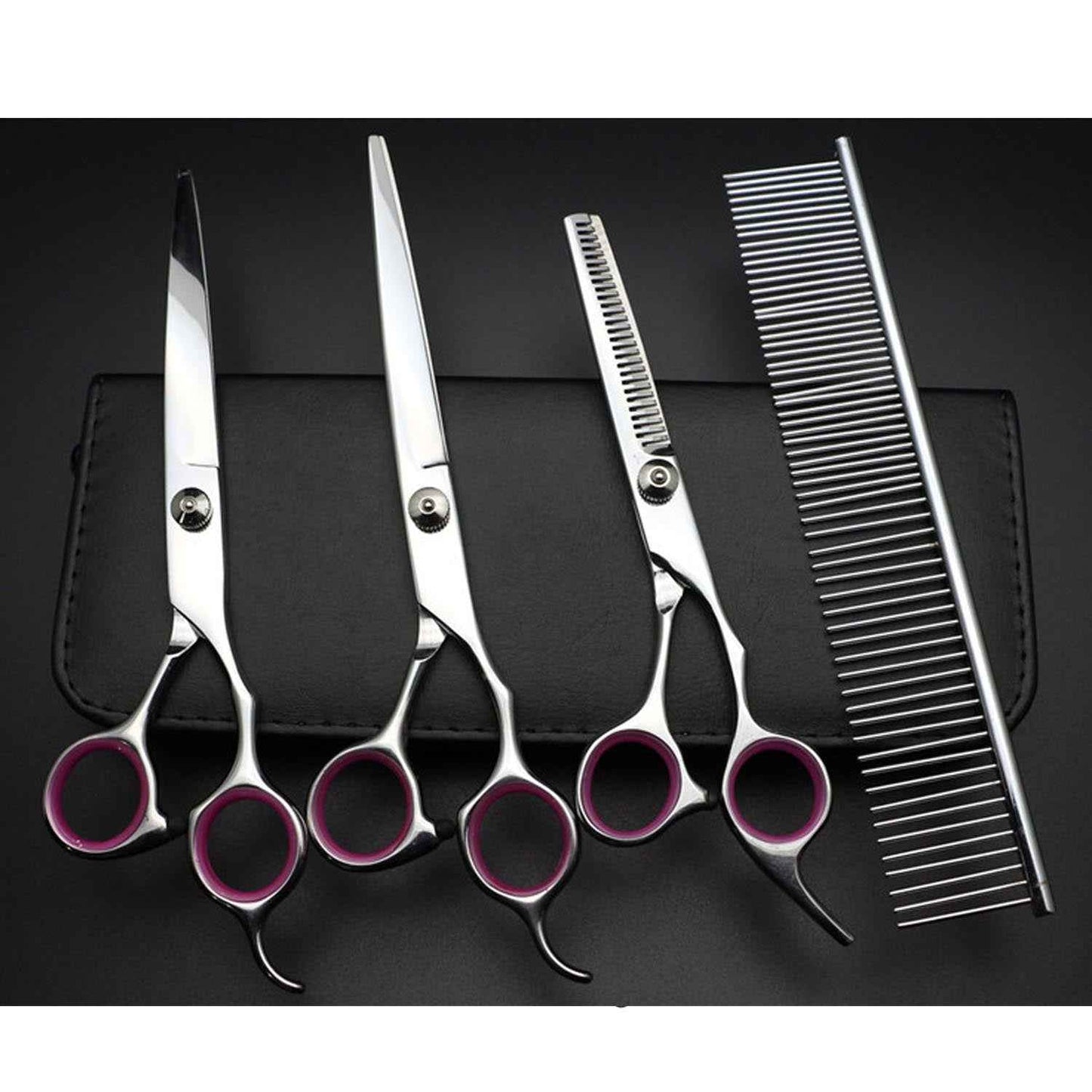 Behogar 5pcs Pet Dog Grooming Hair Comb Thinning Scissors Shears Straight Curved Animals Cutting Scissors Tool Kit w/Storage Bag