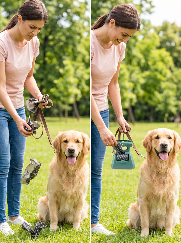 Foldable Dog Pooper Scooper with Waste Bag Dispenser – Portable Handheld Poop Scoop for Walking & Travel
