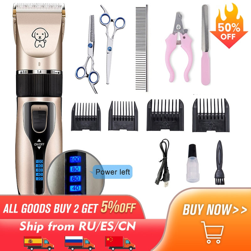 Pet Cat Dog clippers professional Dogs grooming clipper groomer kit USB Rechargeable Low-noise Pets Hair Trimmer Display battery eprolo